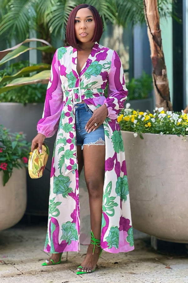 Charlesa Floral Takeover Button Down Maxi