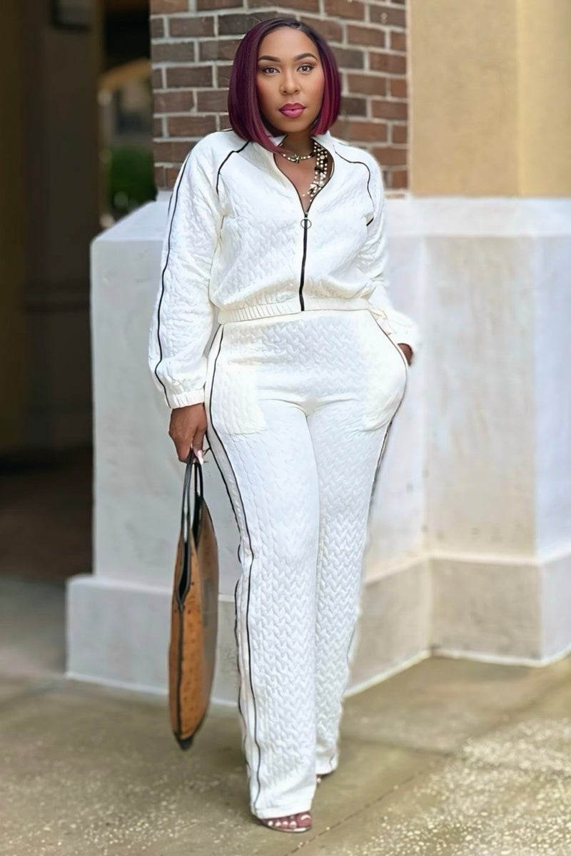 Irishia Quilted Luxe Zip Up Track Set - Cream SHIPS 10/29