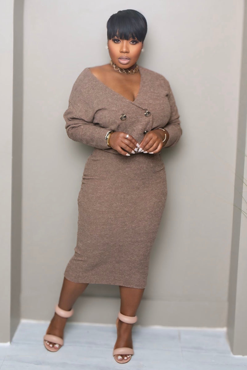 Jayda Luxe Knit Button-Up Set-Tawny