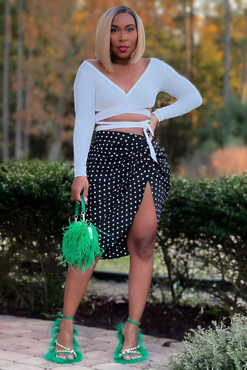 Shardae Pretty Basic Long Sleeve Wrap Top -White