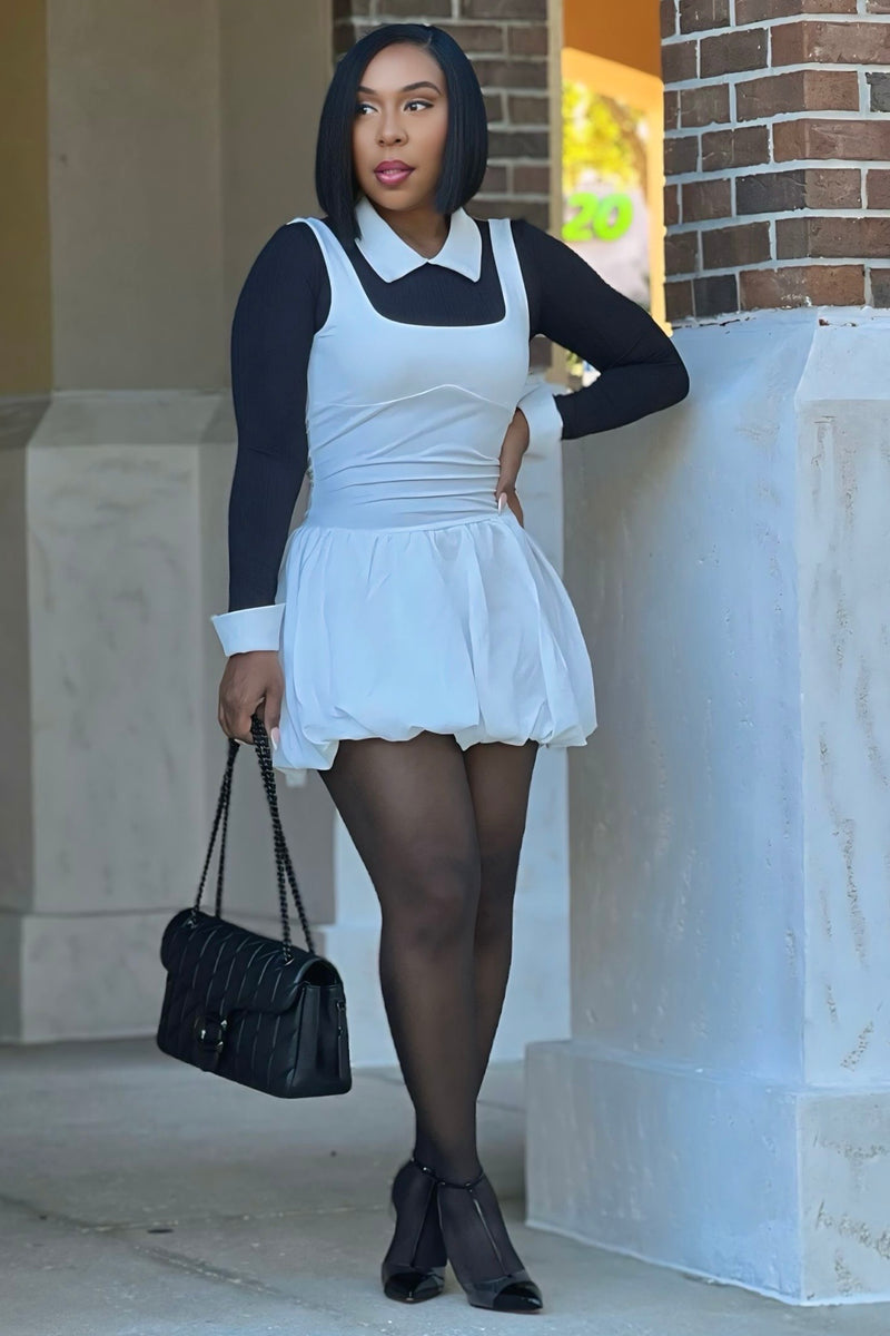 Carley Casual Mini Bubble Dress -White