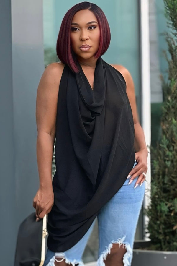 Malinda Drape Front Halter Tunic