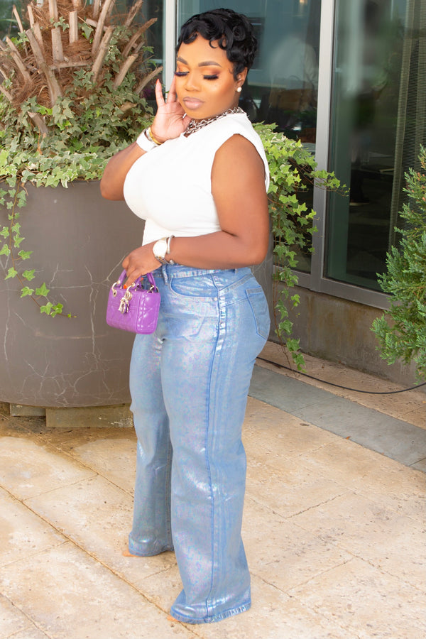 Lourdes Shimmer Straight Metallic Jeans