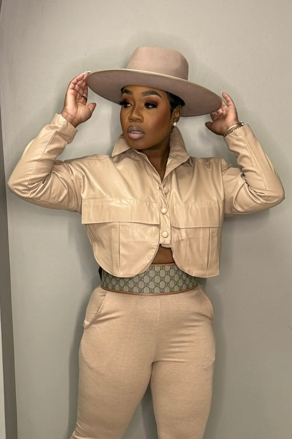 Clara Faux Leather Cropped Button Top