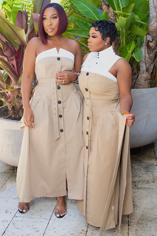 Davida Press Play Button Up Maxi Dress