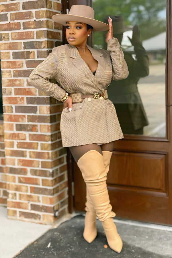 The Iconic Houndstooth Power Blazer-Brown