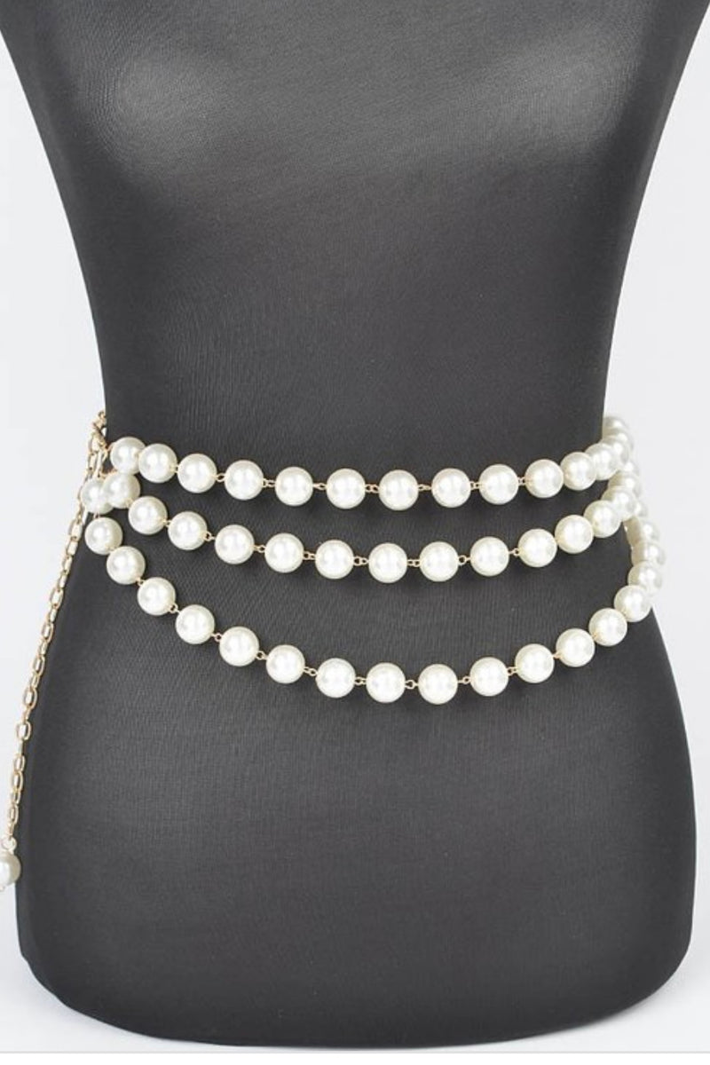 Pearl Layered Gold Chain Waist Belt