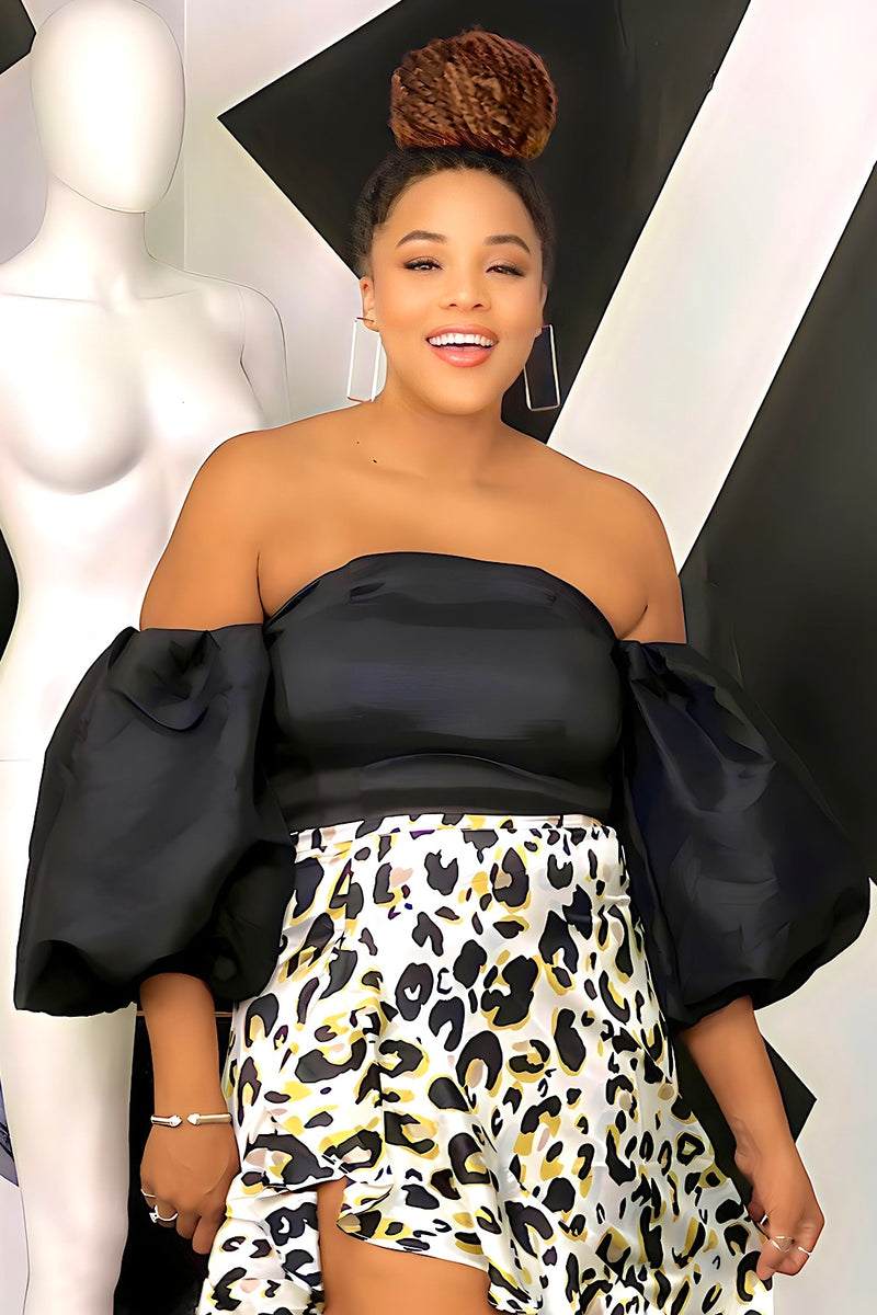Maya Couture Style Puffy Sleeve Blouse-Black