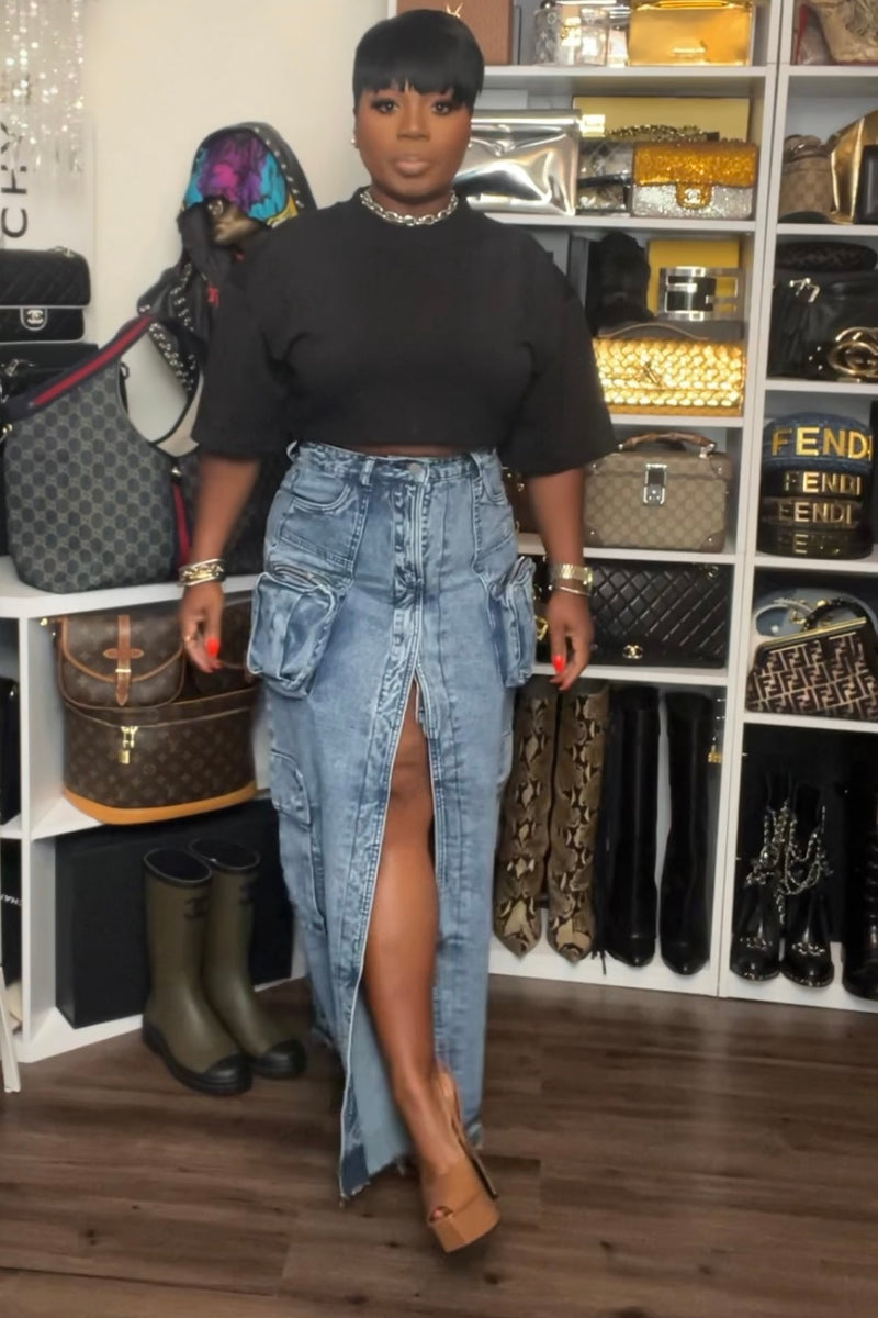 Kalani Denim Cargo Maxi Skirt