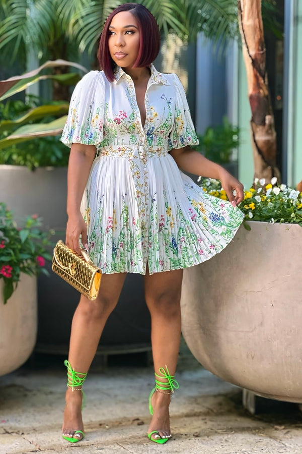Wilhelmina Garden Party Pleated Mini Dress