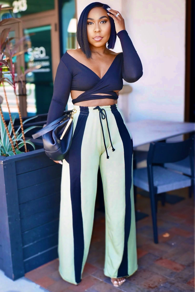 Kamala Contrast Wide-Leg Pants