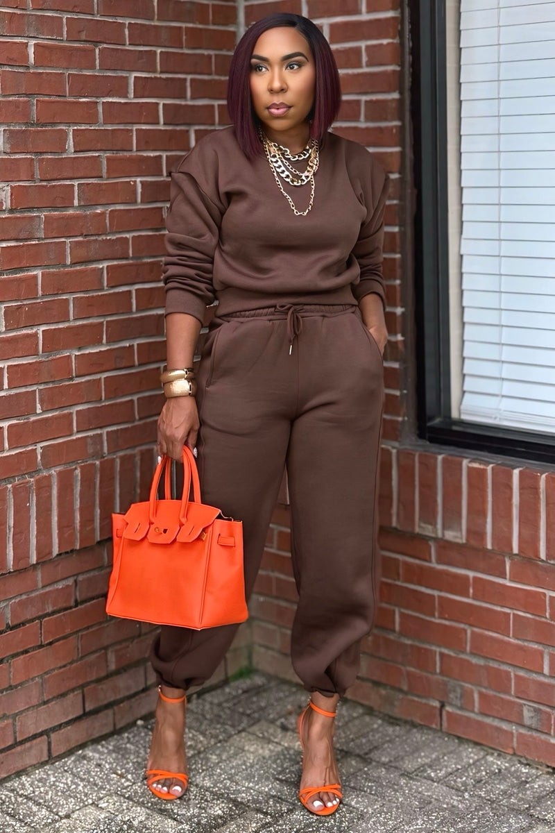 Yvonne Effortless Luxe Jogger Set-Brown
