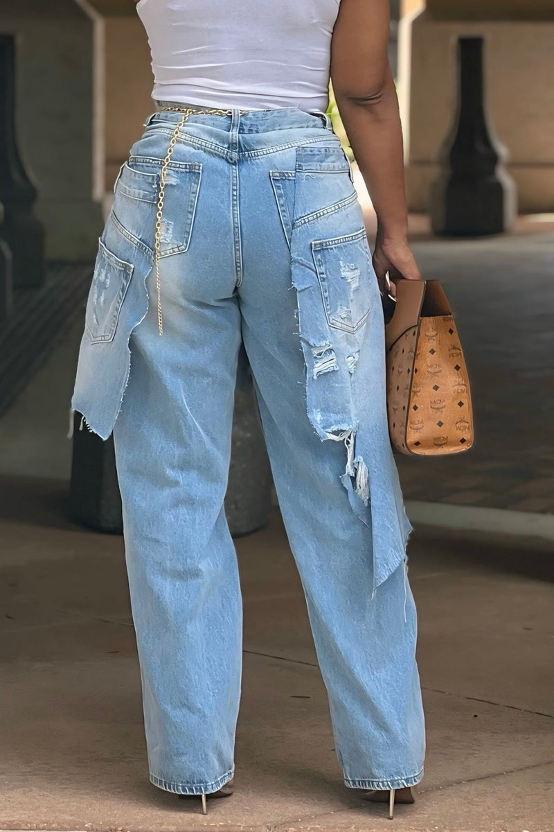 Gretchen Double Layer Statement Distressed Jeans