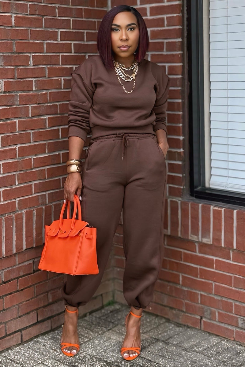 Yvonne Effortless Luxe Jogger Set-Brown