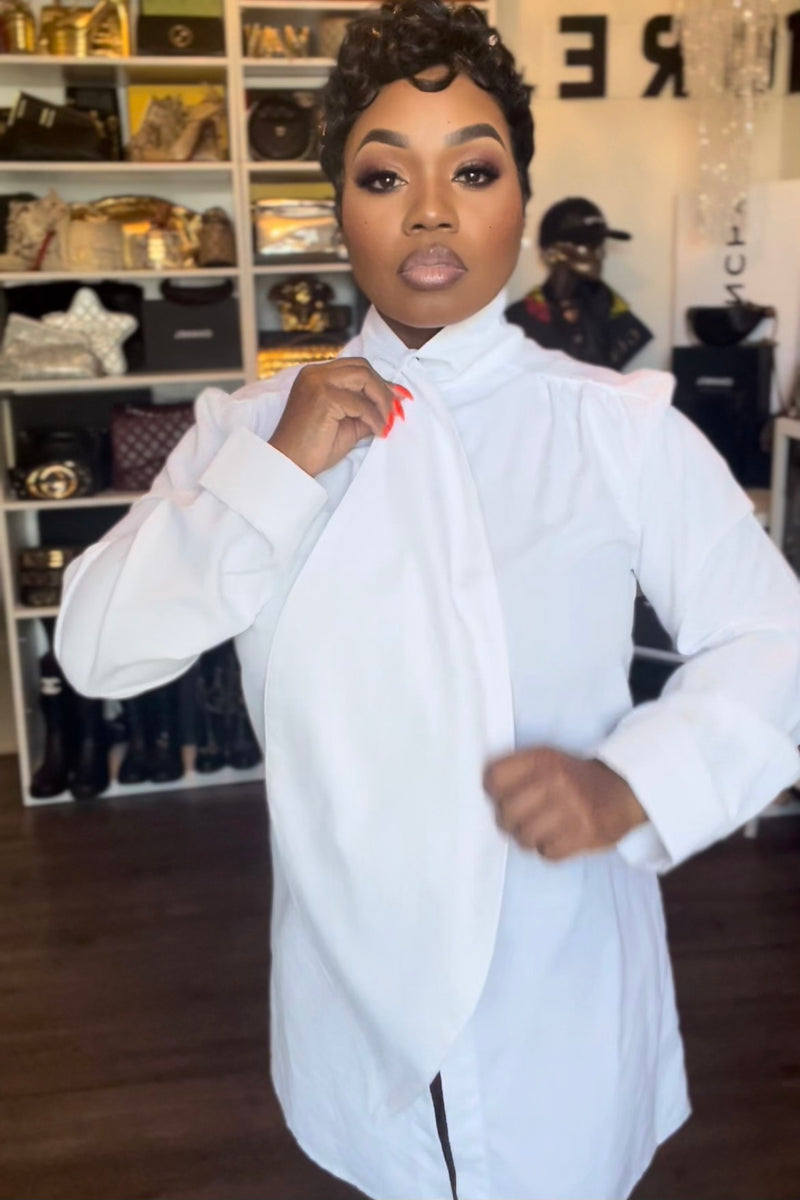 Rashida Button Up Tunic With Neck Tie