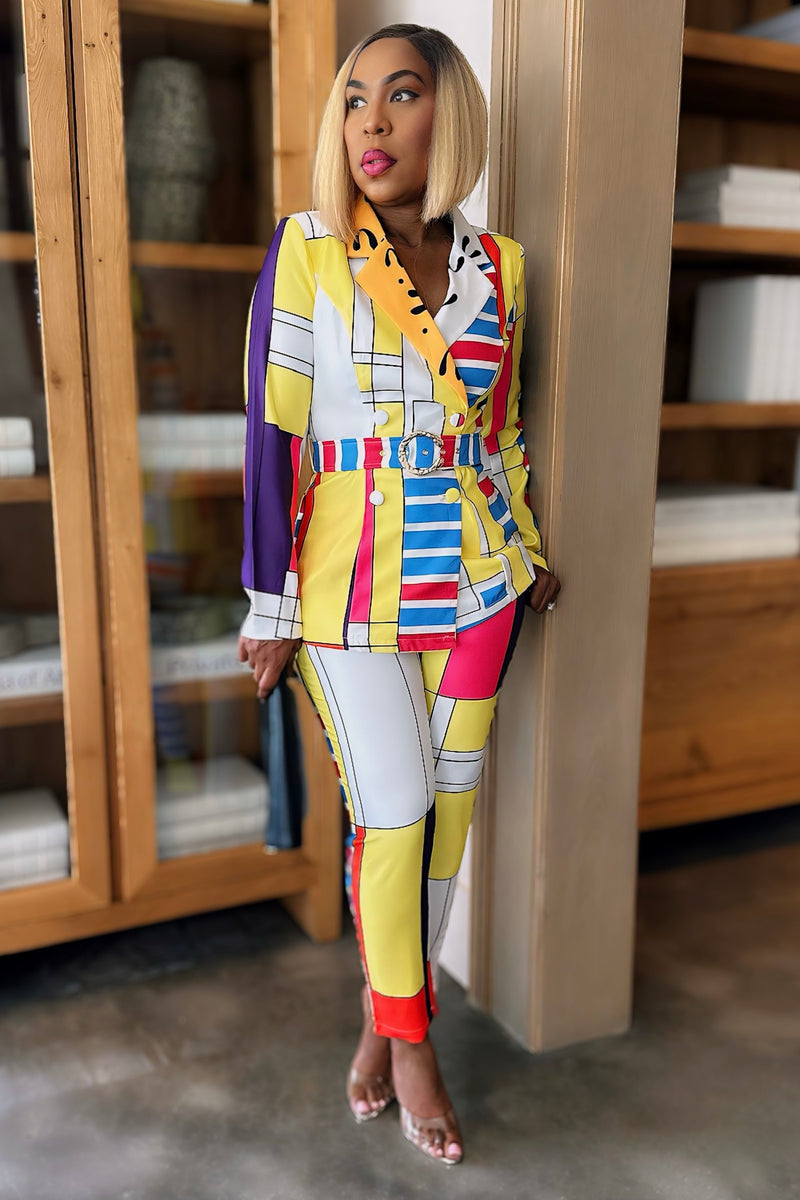 Rhisa Graphic Print Belted Power Suit