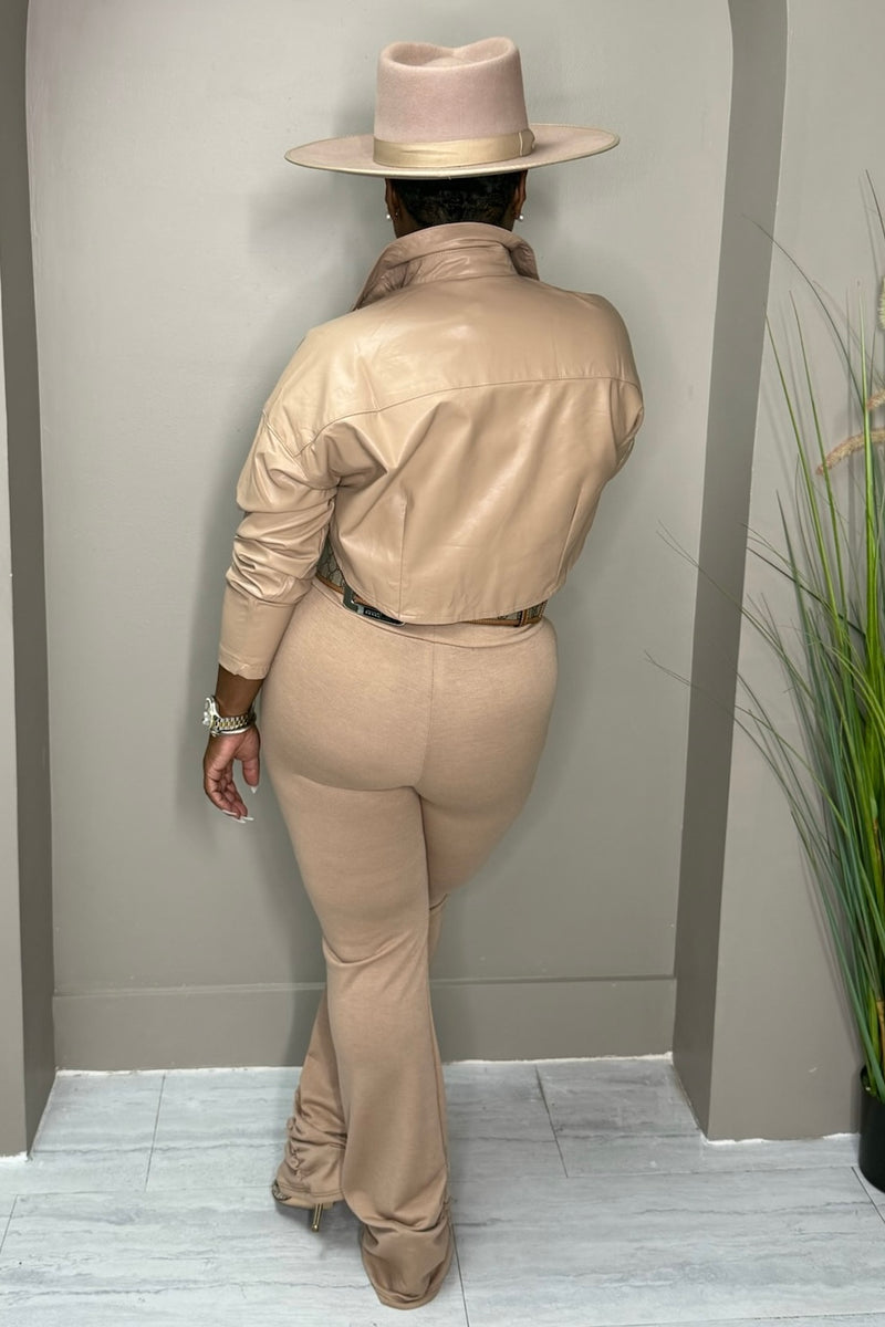 Clara Faux Leather Cropped Button Top