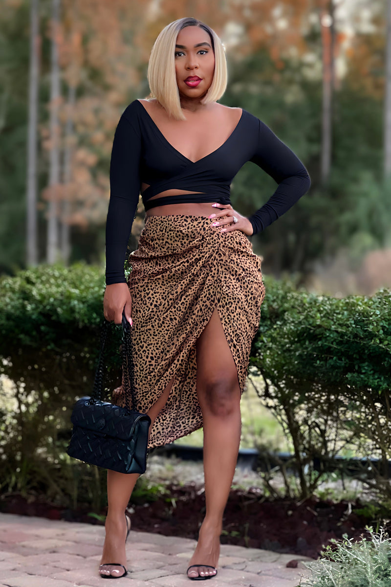 Shardae Pretty Basic Long Sleeve Wrap Top -Black