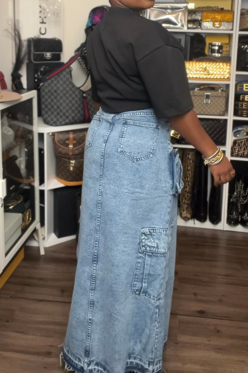 Kalani Denim Cargo Maxi Skirt