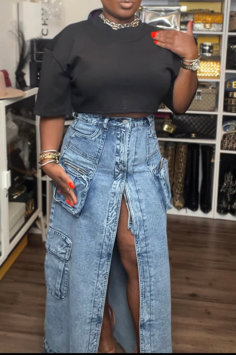 Kalani Denim Cargo Maxi Skirt