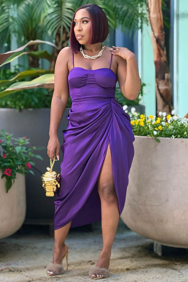 Falana Ruched And Wrapped Elegant Midi Dress