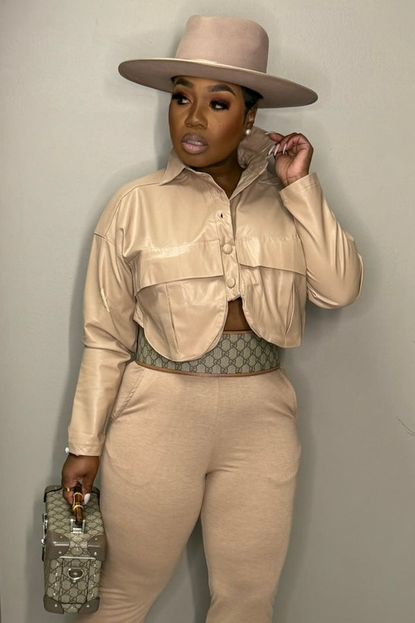 Clara Faux Leather Cropped Button Top