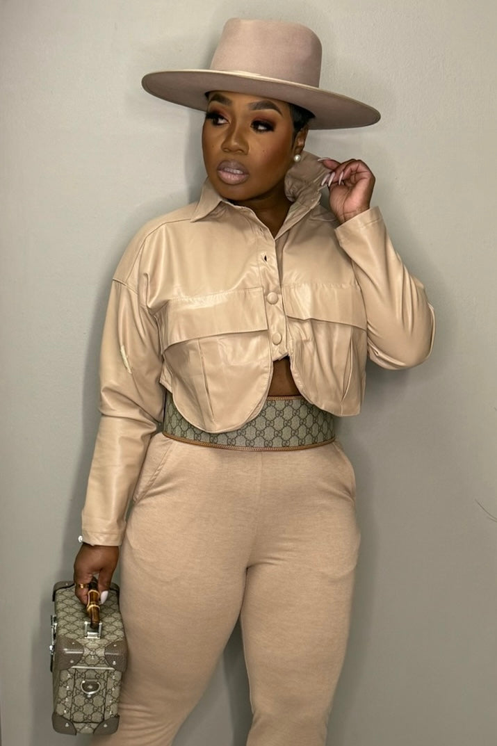 Clara Faux Leather Cropped Button Top