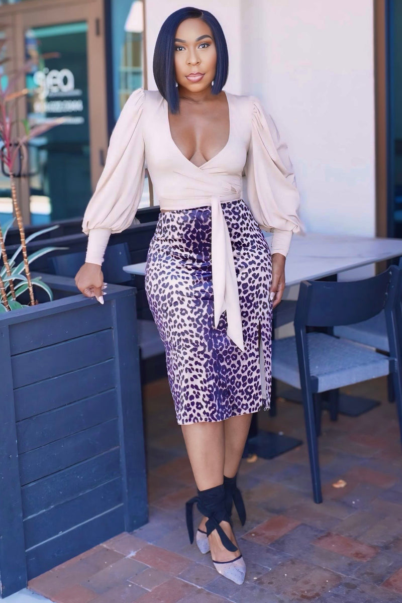 Janeen “All Tied Up” Wrap Blouse-Taupe