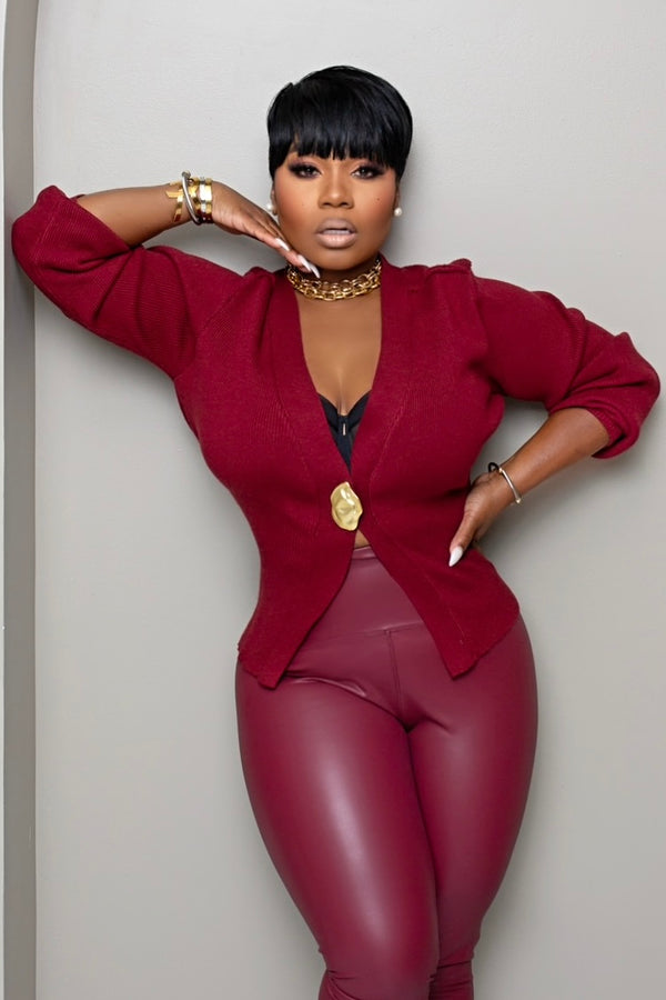 Shanda Boss Moves Knit Cardigan-Burgundy