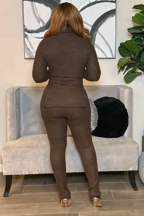 Maxine Plush Microfiber Leggings Set-Brown