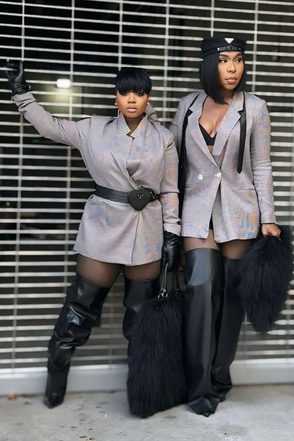 The Iconic Houndstooth Power Blazer-Gray