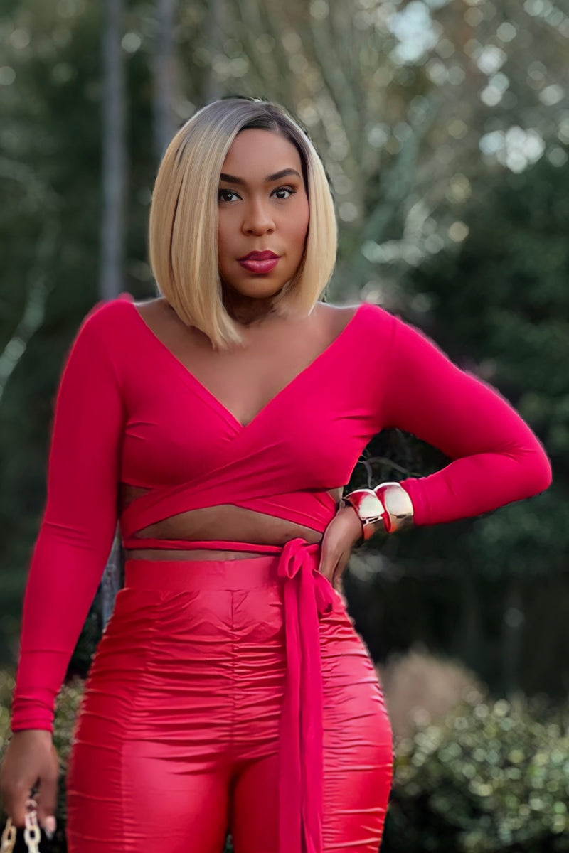 Shardae Pretty Basic Long Sleeve Wrap Top -Red