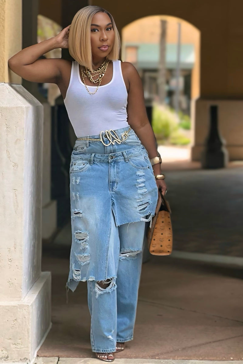 Gretchen Double Layer Statement Distressed Jeans