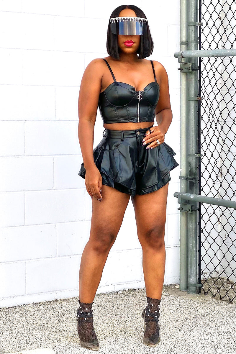Tapanga Leatherette Short Set-Black