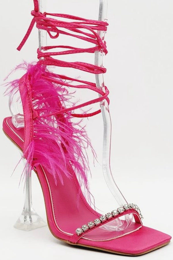 Jazmine Square Toe Diamond Studded Feather Heel Stiletto