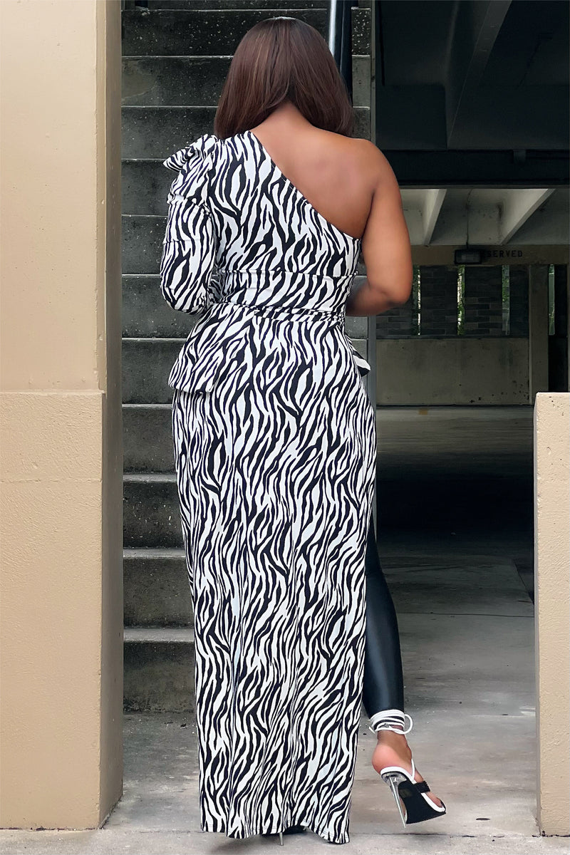 Corrine High Low Statement Peplum Blouse - Zebra